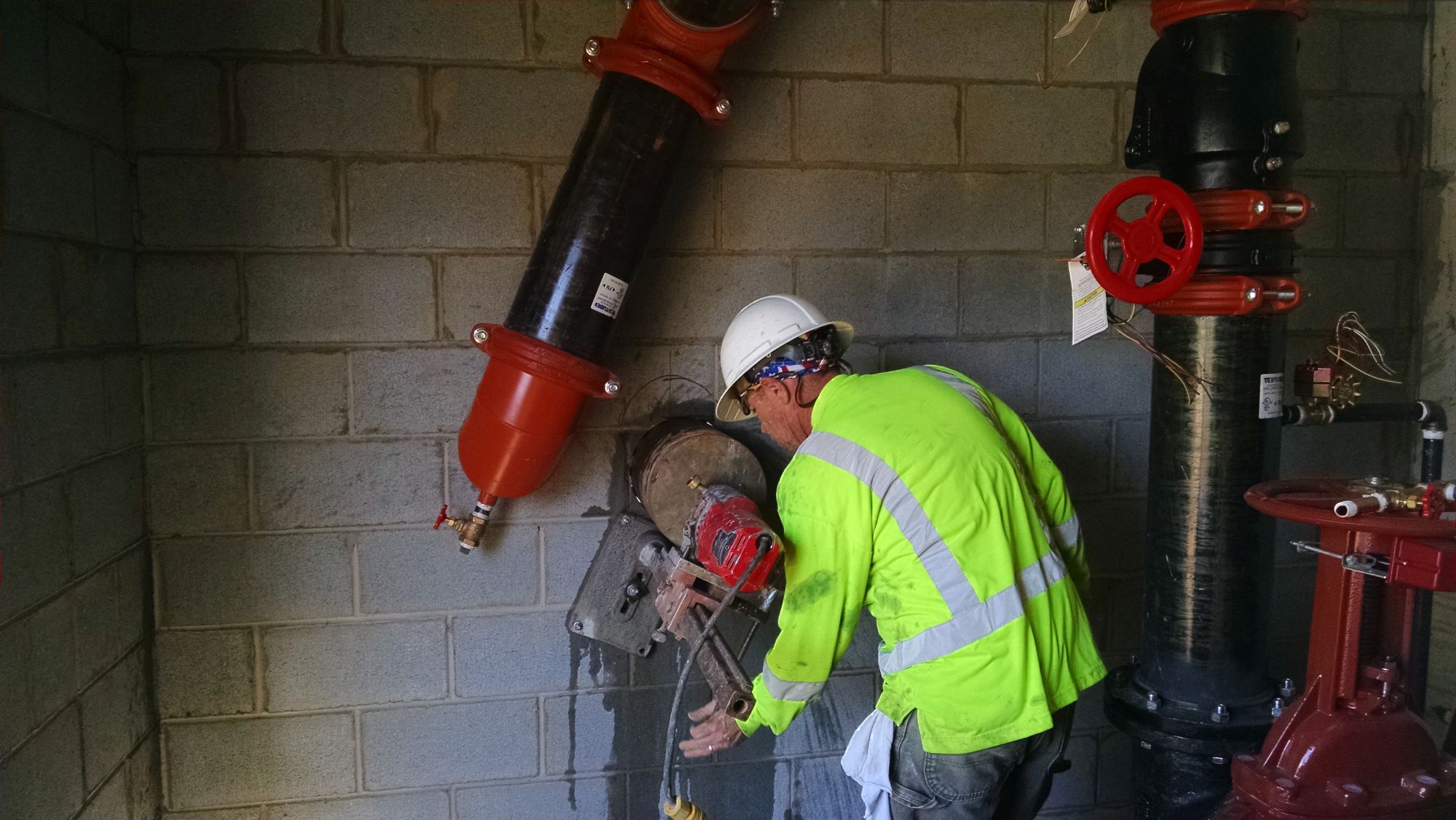 Core drilling a cement block wall in Charlotte North Carolina
